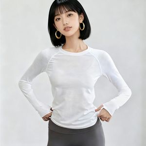 T-shirt de <span class=keywords><strong>sport</strong></span> respirant à manches longues pour <span class=keywords><strong>femme</strong></span>, col rond, ajusté, rayé, 100 % nylon, idéal pour le yoga, le Pilates et la course printemps/été - Product Image 4