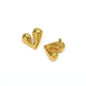 Orecchini a perno a forma di cuore <span class=keywords><strong>martellato</strong></span>, alla moda, ipoallergenici in acciaio inossidabile placcato oro per donna, da indossare tutti i giorni - Product Image 6