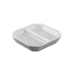 Plato para Salsas de Cerámica con Dos Compartimentos, Blanco Puro, Apto para Microondas, para Uso en Restaurantes y Hoteles - Product Image 1