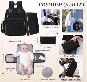 Mochila Pañalera, Bolsa de Bebé con 15 Bolsillos, Bolso de Viaje para Niña o Niño con Bolsillo Térmico, Linda Bolsa de Pañales con Correas para Cochecito - Product Image 3