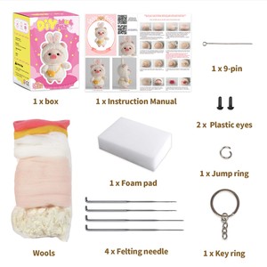 Kit de feutrage à l'aiguille en gros direct usine, série cochon, <span class=keywords><strong>laine</strong></span> premium, ensemble de loisirs créatifs pour poupées en feutre avec tutoriels vidéo, emballage en boîte - Product Image 5