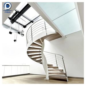 Prima escaleras decorativas de acero personalizadas Invisible Stringer Escalera <span class=keywords><strong>Caracol</strong></span> Interior Villa escalera circular interior peldaño de madera H - Product Image 2
