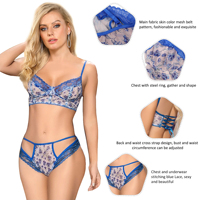 Ensemble de lingerie bleu extra large Ohyeah ODM, soutien-gorge et culotte pour femmes de haute qualité, push-up, vente en gros, lingerie grande taille, décoration en dentelle