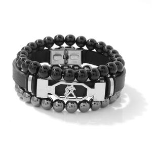 Nueva moda 8mm cuentas de hematita cierre de acero inoxidable 12 brazaletes de cuero del zodiaco conjunto para regalo de cumpleaños - Product Image 6