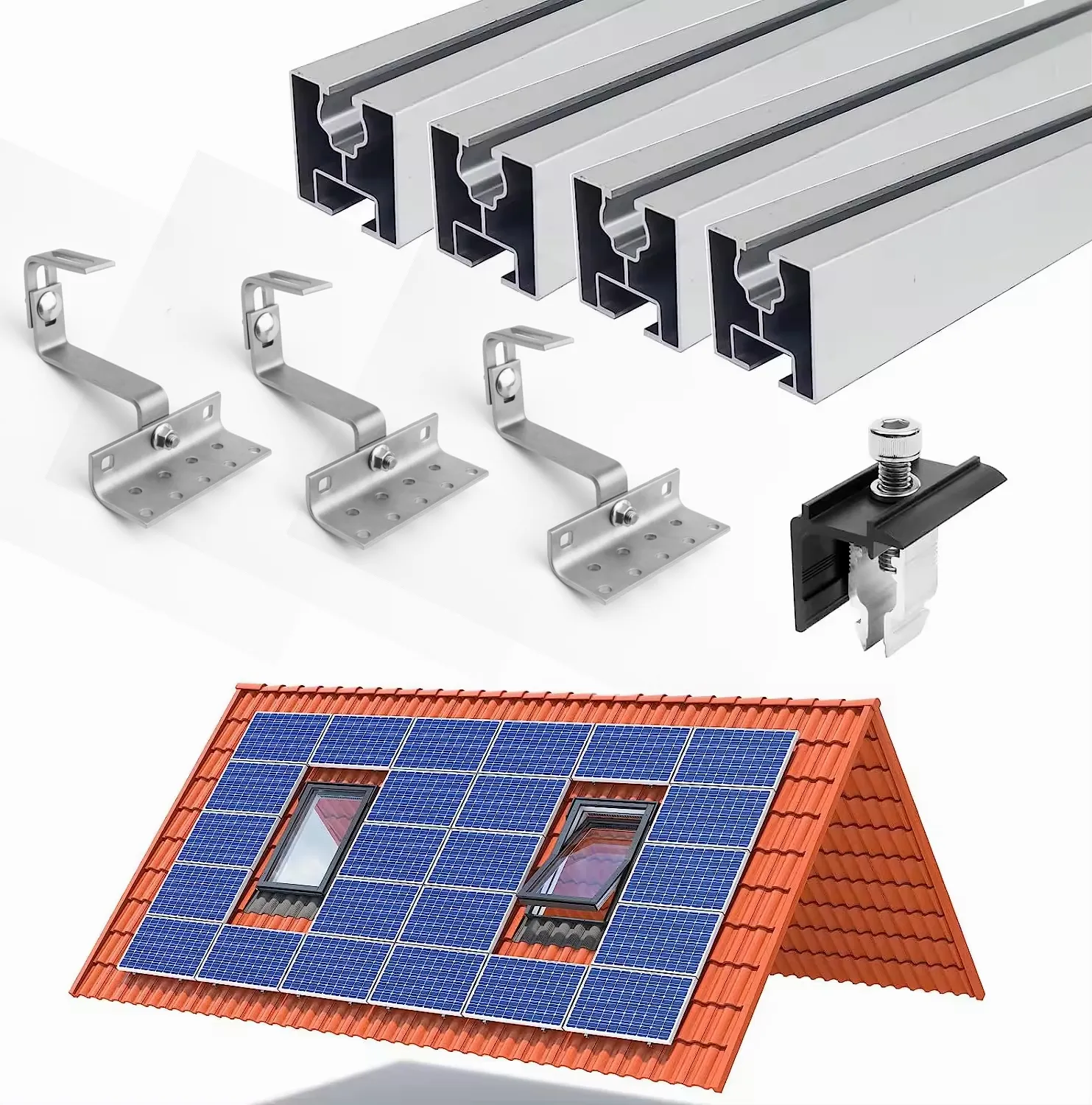 Roof Solar Panel Mounting Bracket System Kit Solar Hook Solar Rails for 1-4 Pieces Solar Panels Fixing Kits