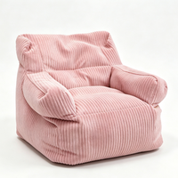 Fauteuil pouf moderne rose rayé en velours côtelé, confortable et pliable, avec accoudoirs, pour adultes et enfants, idéal pour la lecture à la maison