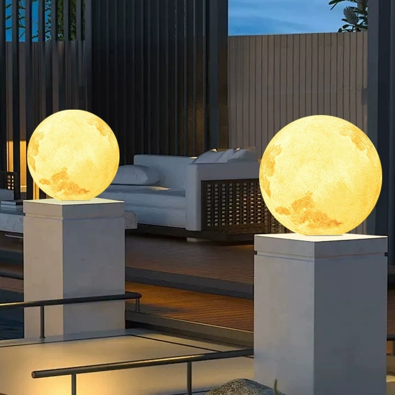 IP55 Waterproof Solar LED Garden Lights Moon Shape Outdoor Lawn Lamp for Patio Yard Walkway with E27 Base Pillar Type