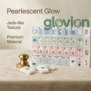 Luxury Single-Layer Pearl <strong>Mahjong</strong> Tiles Dark Green Bamboo Blue Lotus Pearlescent Acrylic <strong>Mahjong</strong> <strong>Set</strong> - Product Image 1