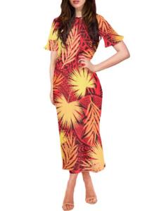 Vestido con estampado de <span class=keywords><strong>tatuaje</strong></span> de Tapa de Samoa Polinesia roja Falda de manga corta con diseño de bambú de hoja extraña <span class=keywords><strong>hawaiana</strong></span> - Product Image 6