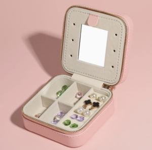 Luxury Square PU Mirror Jewelry <b>Box</b> with Zipper Closure for Ring Necklace <b>Earring</b> Storage and Travel <b>Gift</b> Packaging - Product Image 3