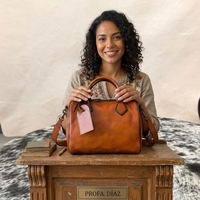 Bolso Boston de Cuero Genuino Vintage, Resistente al Agua, para Mujer, con Asa Superior, Correa de Hombro Ajustable, Color Cognac