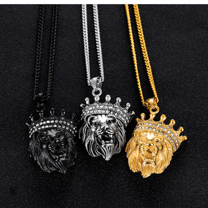 Collar con Colgante de Cabeza de León Grande de Acero Inoxidable y <span class=keywords><strong>Cadena</strong></span> Cubana de Color para <span class=keywords><strong>Hombre</strong></span> y Mujer, Joyería, Regalo, Rey Animal, Estilo Vintage, Moderno - Product Image 2