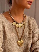 Collier long pour femme en acier inoxydable superposé avec pendentif cœur et plaque ronde - Bijoux personnalisés pour femme au style tendance