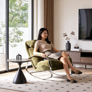 Sillón Mecedor Estilo Italiano, Estructura Metálica de Lujo, Tela Suave, Sillón de Descanso para Sala de Estar o Espacio de Descanso - Product Image 5