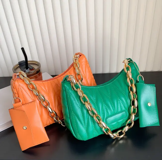 New Trendy Quilted Women Handbag Fashion Luxury Designer 2 Pcs Set Pu Leather Ladies Crossbody Shoulder Bag Underarm Handbag