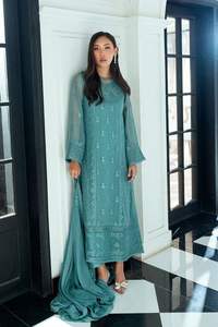 Elegante Conjunto de Salwar Kameez Azul Turquesa Bordado con Dupatta – Traje Recto de Diseñador para Fiesta para Mujer - Product Image 2