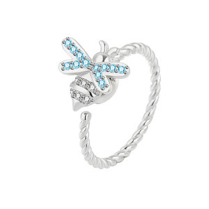 Simple Fashion Cute Bee Rotating <b>Open</b> <b>Rings</b> Micro Insert Blue Zircon Copper Gold Plated Anxiety Jewelry Gift For Girls - Product Image 1