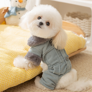 Lujoso abrigo de perro de pana para perros pequeños y medianos invierno cálido algodón de cuatro patas con accesorio de cuello de lana - Product Image 3