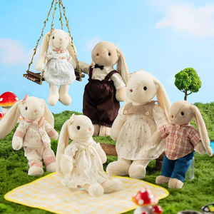 Peluche lapin mignon aux longues oreilles avec vêtements amovibles, jouet en peluche doux et moelleux pour enfants, cadeau d'anniversaire - Product Image 1