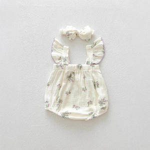 2026年夏新作ベビーロンパース 花柄コットンガーゼロンパース 女の子用カジュアルスイートヘッドバンド付きベビー服 - Product Image 2