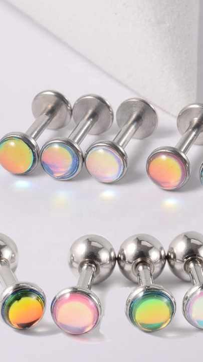 G23 Titanium Labret Flash Film Epoxy 4mm Top Glitter Bling Lobe