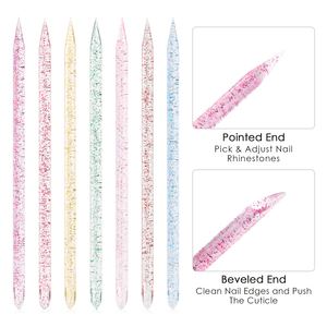 100 pièces/sac Poussoir à cuticules en cristal, stylo à double tête réutilisable en acrylique pailleté, outil de nail art pour salon, vente en gros - Product Image 4