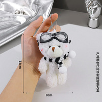 Mini ours en peluche doux porte-clés lunettes de pilote rouge dessin animé conception typographie imprimé jouets en peluche poupée en peluche pour