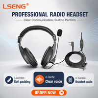 Casque radio supra-auriculaire LSENG à réduction de bruit avec connecteur K 2 broches et PTT intégré pour talkie-walkie Kenwood