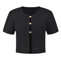 Metall-Schnalle Ausgehöhlter O-Ausschnitt Kurzarm-Cardigan Passend zu A-Linien-Trägerkleid Elegantes Strick-Zweiteiler-Set für Damen