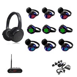 Casque et émetteur Hi-Fi 3 canaux pour Silent Disco, transmission longue portée, lumières LED clignotantes, idéal pour fêtes et yoga – <span class=keywords><strong>Prix</strong></span> usine - Product Image 1
