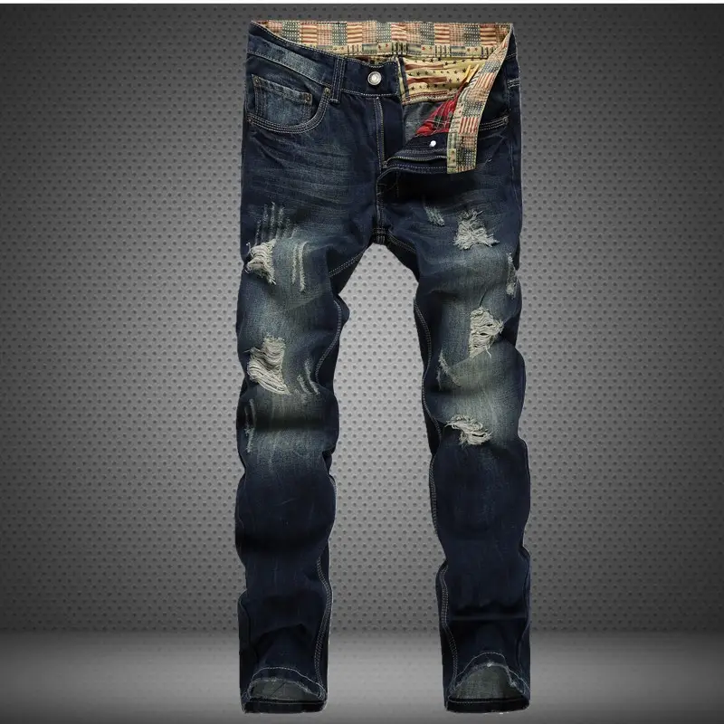 Jean délavé pour hommes, nouveau Design, tissu, pantalon, Denim, jean, trous, délavé, 2020