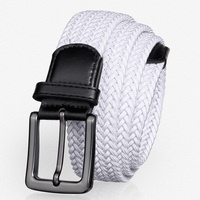 En stock – Ceinture élastique tressée de 3,4 cm pour homme, haut de gamme, pour le golf et les affaires, avec boucle ardillon – Vente en gros