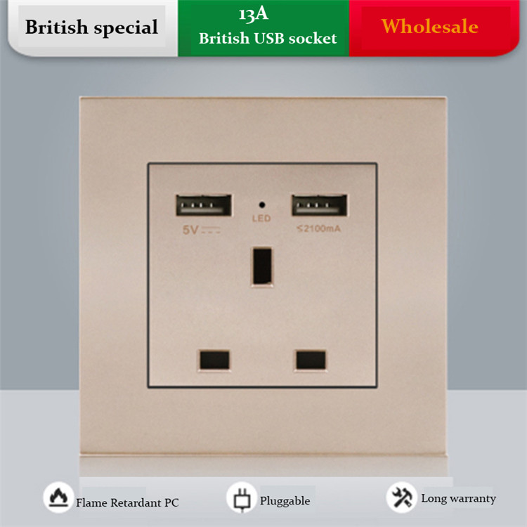 86British standard with USB mobile phone charging wall socket British switch panel power strip switch socket wall electric