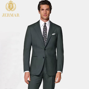MTM Timeless Sophistication Slim Fit Dark <strong>Green</strong> <strong>Men's</strong> <strong>Suit</strong> Wrinkle-Resistant Tailored Blazer Set for Executive Office Attire - Product Image 1
