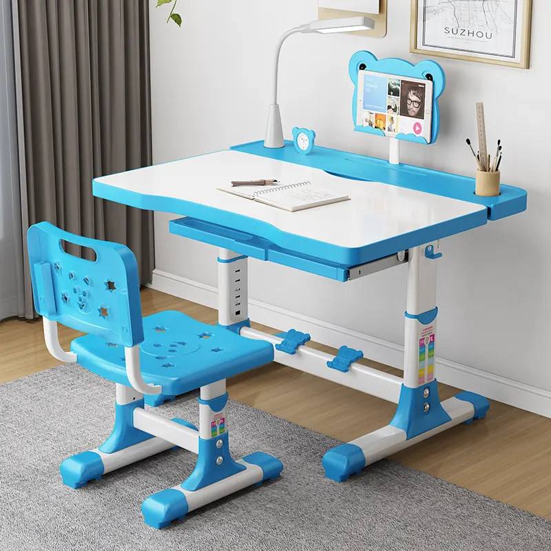 Kids Study Table Height Adjustable Children Table And Chair Large Storage Children Study Desk Kids Study Table With Storage Drawer Led