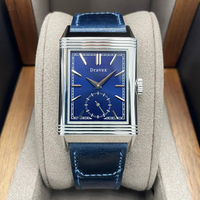 Montre mécanique automatique pour homme Fashion Square Skeleton, acier inoxydable, cadran bleu, bracelet en cuir de vache, montre-bracelet pour homme 3908480