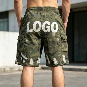 Pantalones cortos para hombre con logo personalizado, pantalones cargo de camuflaje, pantalones cortos Bermuda de lona rasgados de cintura media para hombre, pantalones cortos casuales transpirables para hombre - Product Image 4