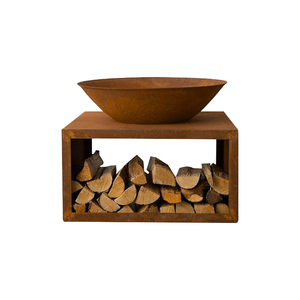 Foyer en métal en acier corten fait à la main design carré rouge rouillé pour jardin extérieur patio fête bois de chauffage - Product Image 1