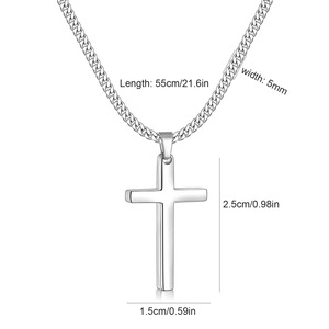 Collana con Croce in Acciaio Inossidabile, Inossidabile, Semplice, Catena Larga 5mm con Finitura a Sei Lati, Ciondolo a Croce da <span class=keywords><strong>2</strong></span>,5 cm - Product Image 2