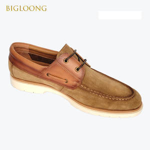 Sepatu kulit asli pria, sneaker asli sol karet, kasual kulit Suede, coklat muda, tahan air bertali untuk sehari-hari Musim Semi - Product Image 3