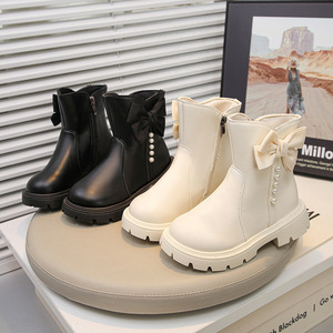 Stivaletti <span class=keywords><strong>Invernali</strong></span> con Zip per Bambine, Nuova Moda Principessa con Fiocco, Bianco e Nero, Comodi e Antiscivolo, Vendita all'Ingrosso - Product Image 4