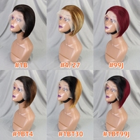 Perruque courte Pixie Cut Bob 13x4 pour femmes, perruque frontale transparente en dentelle, cheveux humains 100%, style polyvalent, cheveux raides naturels