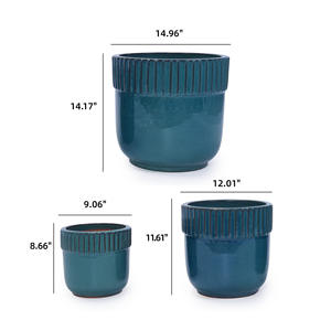 Ensemble de 3 jardinières en céramique émaillée à motif côtelé faites à la main, écologiques et légères, 15/12/9 pouces, pour la maison et le jardin modernes - Product Image 5