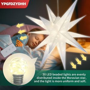Luz Decorativa para Árbol de Navidad con Forma de Estrella Morava Grande de 23 Pulgadas, con Control Remoto a Pilas, para Colgar en Interiores/Exteriores, Color Blanco - Product Image 3