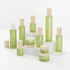 Luxury Rỗng 50 Gam Thủy Tinh Bằng Gỗ Tre Mỹ Phẩm Cơ Thể Container 50 Ml 50 Ml 100 Gam 100Ml 1Oz 4Oz Màu Xanh Lá Cây Bao Bì Gỗ Nắp Kem Jar