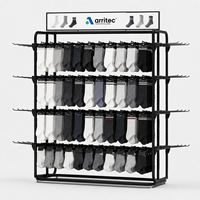Présentoir Commercial OEM en Métal Noir à 4 Niveaux pour Chaussettes, Présentoir de Sol pour Magasin avec Panneau Supérieur pour Signalisation