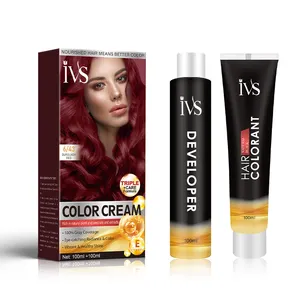 Crème de couleur pour cheveux, rouge bordeaux Triple formule de soin magique naturelle permament produits capillaires