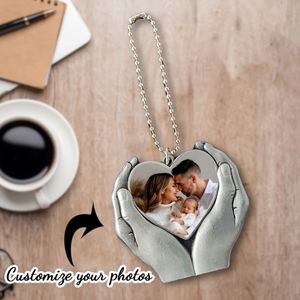 Porte-clés personnalisable en forme de cœur avec design couple, en acier inoxydable, pendentif à transfert thermique pour voiture - Product Image 2