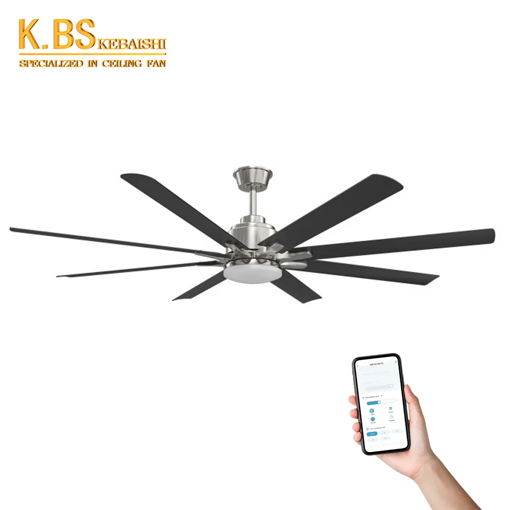 Nouveau Design Muet Big App Control Grand 66 Pouces Smart Ventilateur de Plafond Led Industriel Réversible avec Lumière et Télécommande