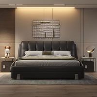 Lit en cuir capitonné italien de luxe moderne, mobilier de chambre principale minimaliste, lit plateforme double king size